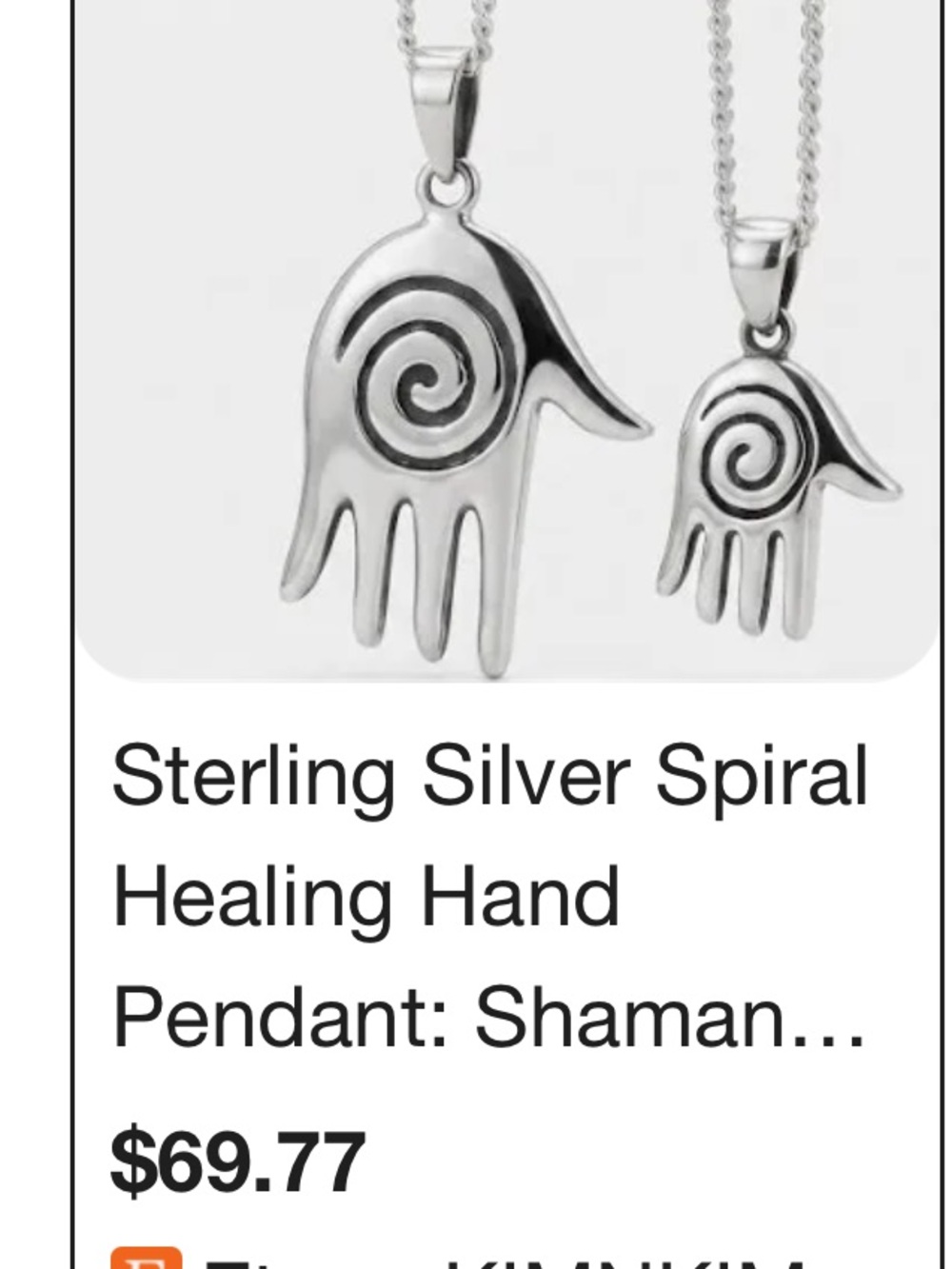 Vintage Southwestern Sterling Silver "Healing Hand" Spiral Pendant